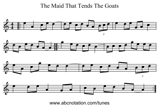 The Maid That Tends The Goats - staff notation