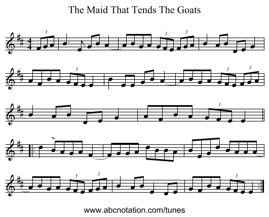 The Maid That Tends The Goats - staff notation