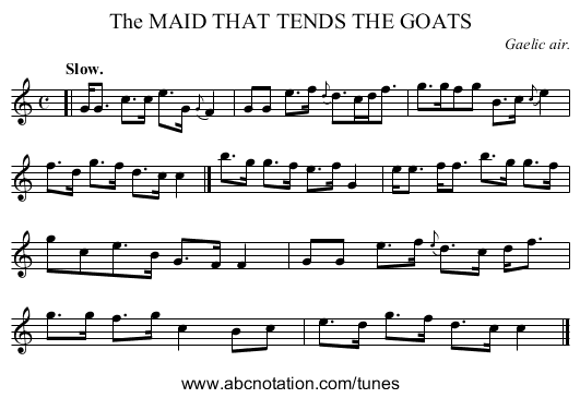 The MAID THAT TENDS THE GOATS - staff notation