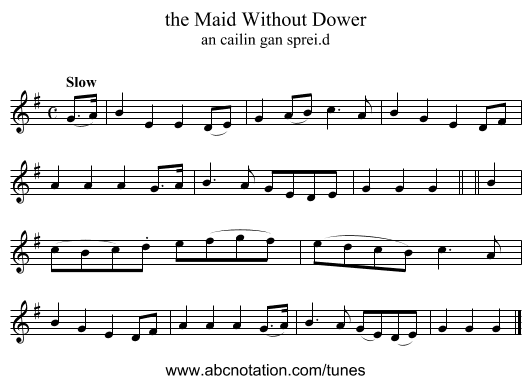 the Maid Without Dower - staff notation