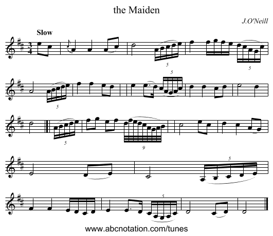 the Maiden - staff notation