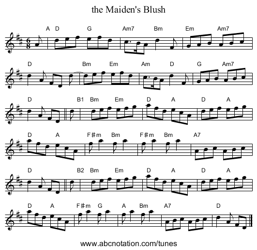the Maiden's Blush - staff notation