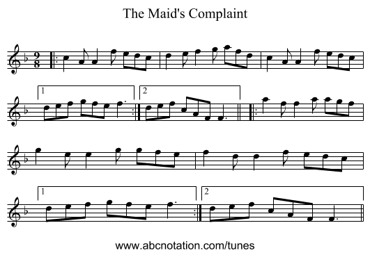 The Maid's Complaint - staff notation