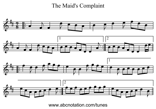 The Maid's Complaint - staff notation