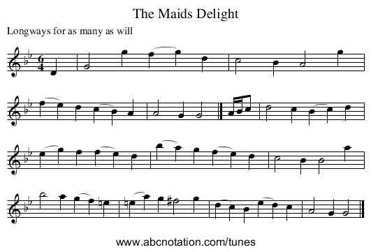 The Maids Delight - staff notation