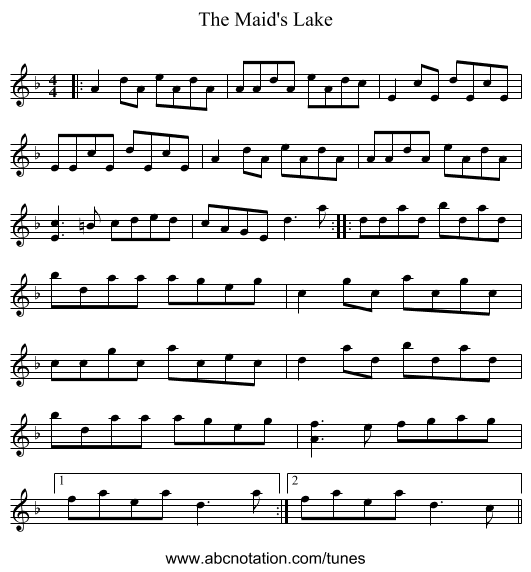 The Maid's Lake - staff notation