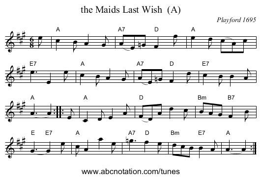 the Maids Last Wish  (A) - staff notation