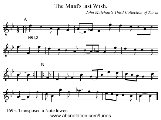 The Maid's last Wish. - staff notation
