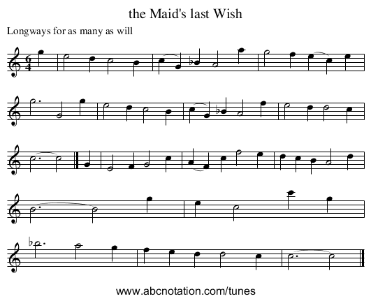 the Maid's last Wish - staff notation