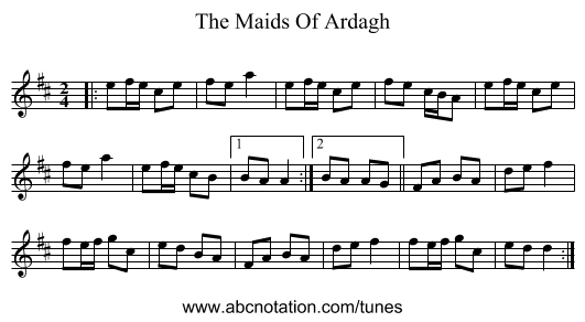 The Maids Of Ardagh - staff notation