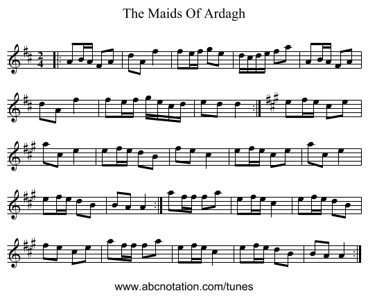 The Maids Of Ardagh - staff notation