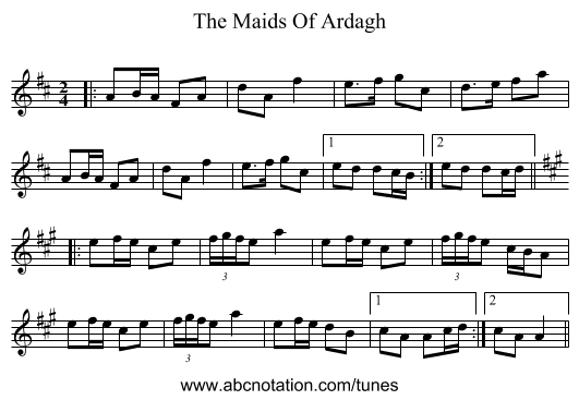 The Maids Of Ardagh - staff notation