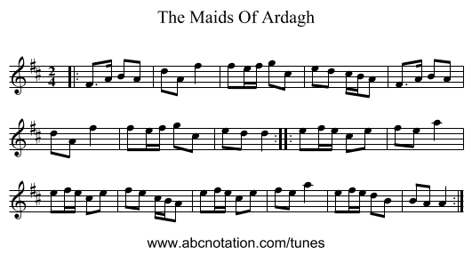 The Maids Of Ardagh - staff notation