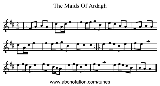 The Maids Of Ardagh - staff notation