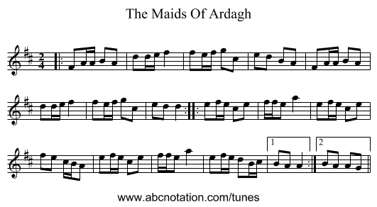 The Maids Of Ardagh - staff notation