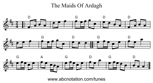 The Maids Of Ardagh - staff notation