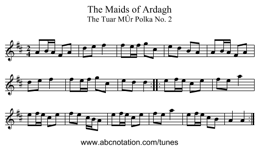 The Maids of Ardagh - staff notation