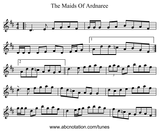 The Maids Of Ardnaree - staff notation