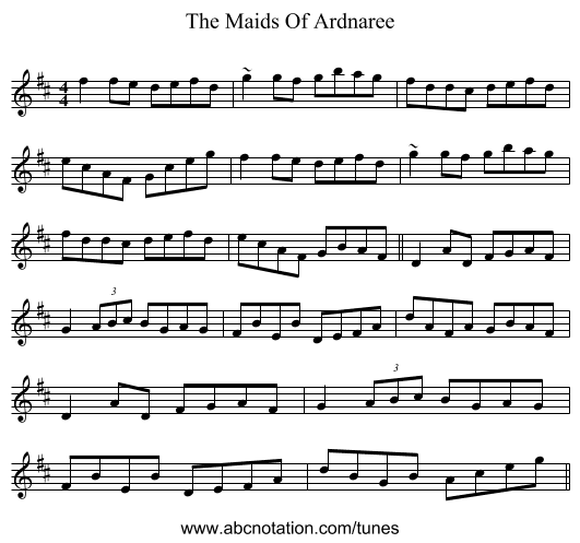 The Maids Of Ardnaree - staff notation