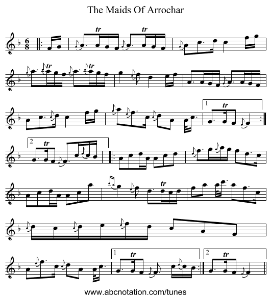The Maids Of Arrochar - staff notation