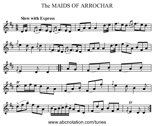 The MAIDS OF ARROCHAR - staff notation