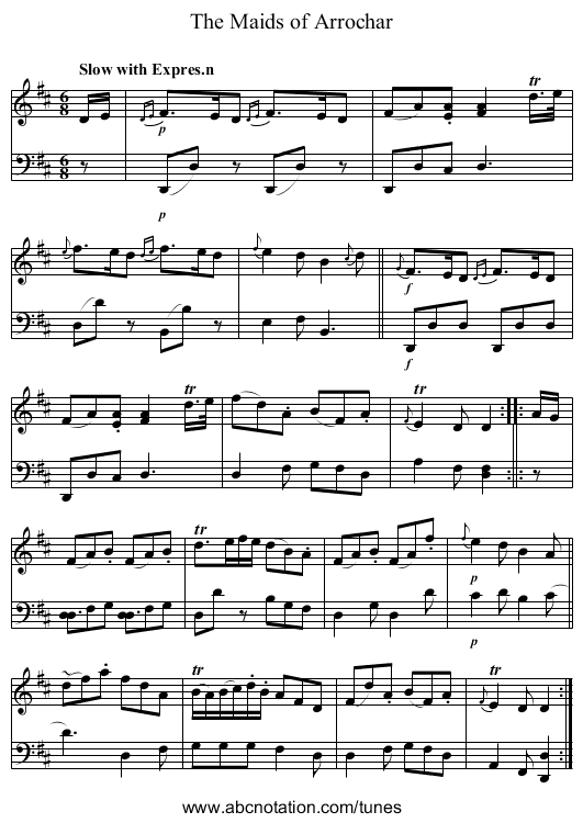 The Maids of Arrochar - staff notation