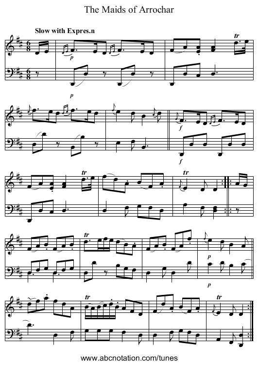 The Maids of Arrochar - staff notation