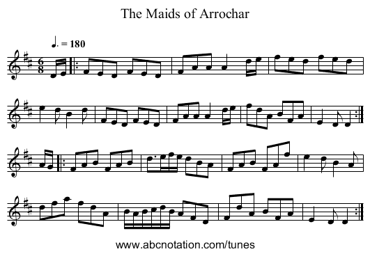 The Maids of Arrochar - staff notation