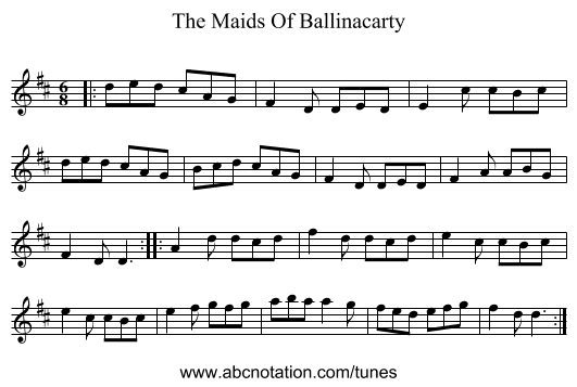 The Maids Of Ballinacarty - staff notation