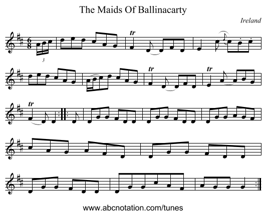 The Maids Of Ballinacarty - staff notation