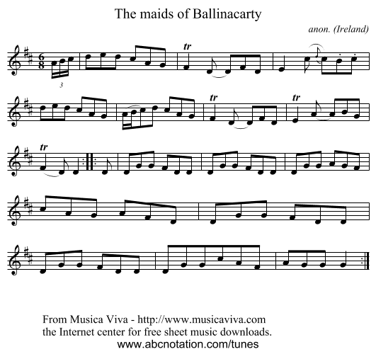 The maids of Ballinacarty - staff notation