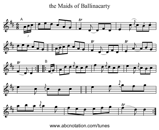 the Maids of Ballinacarty - staff notation