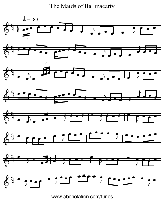 The Maids of Ballinacarty - staff notation