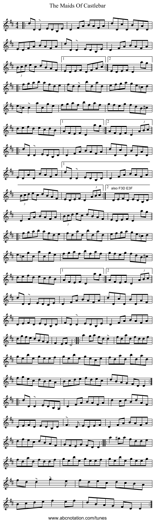 The Maids Of Castlebar - staff notation