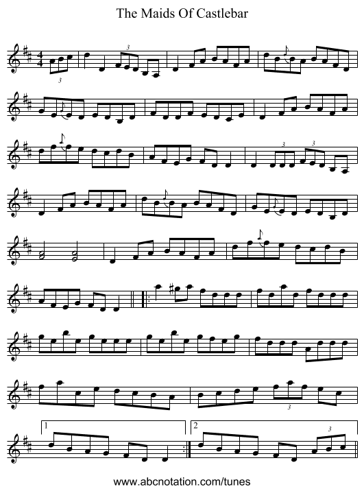 The Maids Of Castlebar - staff notation