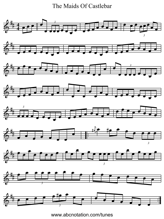The Maids Of Castlebar - staff notation