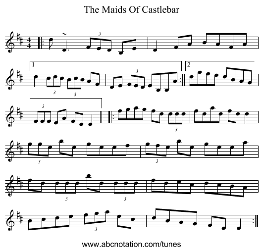 The Maids Of Castlebar - staff notation