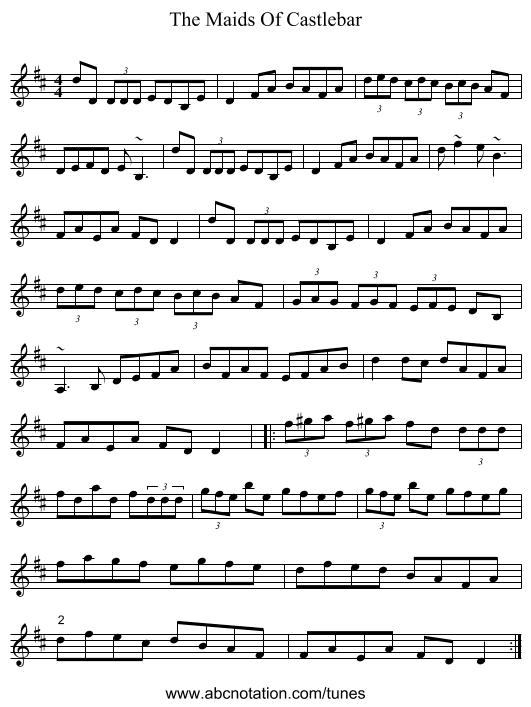 The Maids Of Castlebar - staff notation