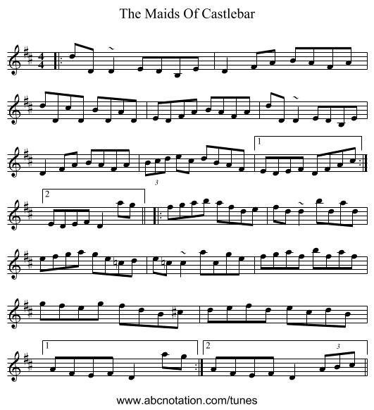 The Maids Of Castlebar - staff notation
