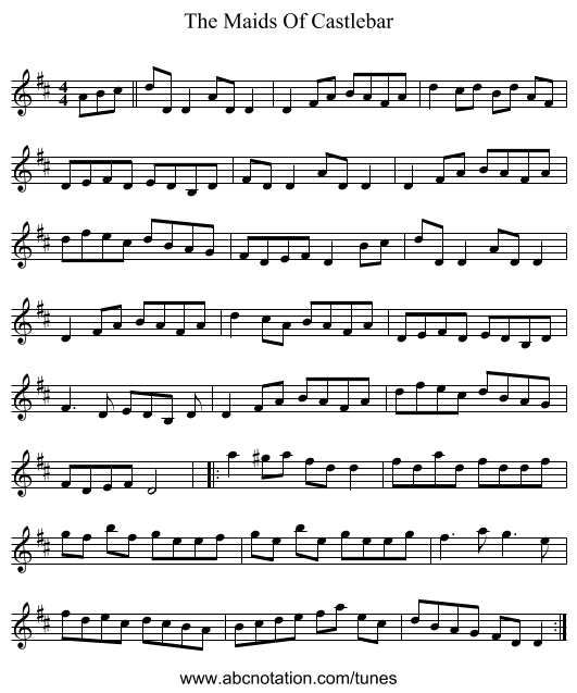 The Maids Of Castlebar - staff notation