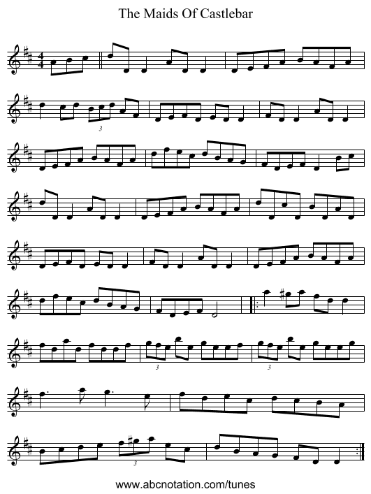 The Maids Of Castlebar - staff notation