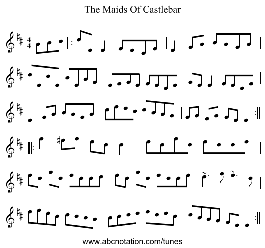 The Maids Of Castlebar - staff notation