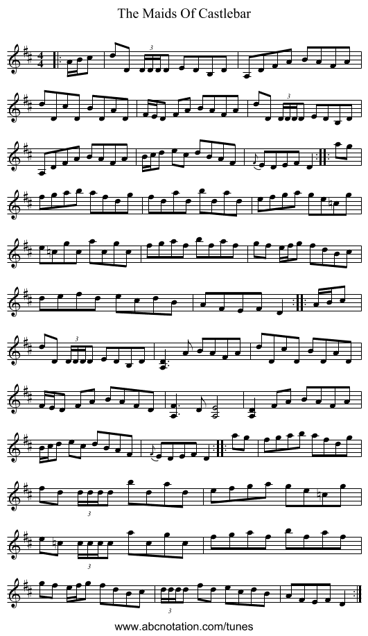 The Maids Of Castlebar - staff notation