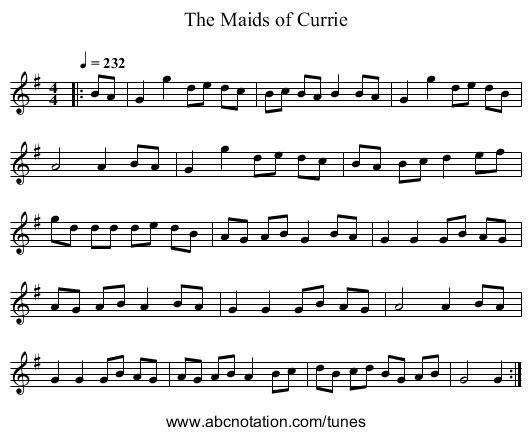 The Maids of Currie - staff notation