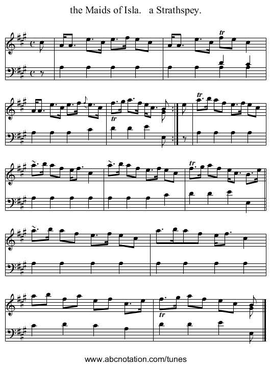 the Maids of Isla.   a Strathspey. - staff notation