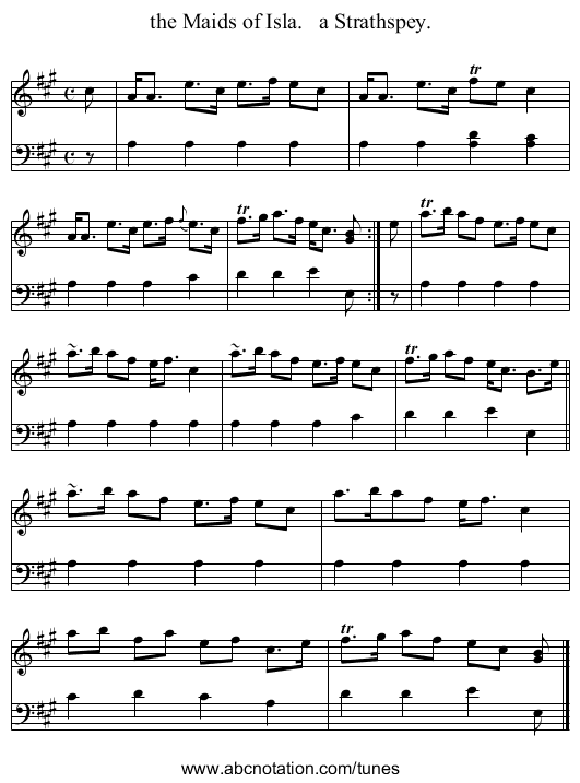 the Maids of Isla.   a Strathspey. - staff notation