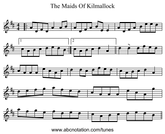 The Maids Of Kilmallock - staff notation