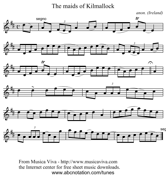 The maids of Kilmallock - staff notation