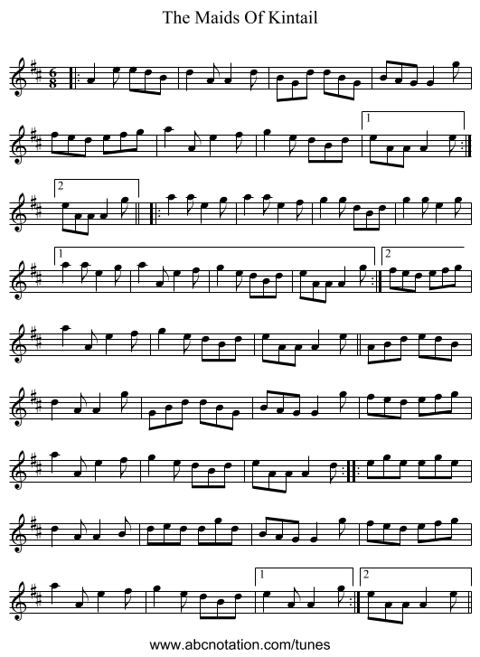 The Maids Of Kintail - staff notation