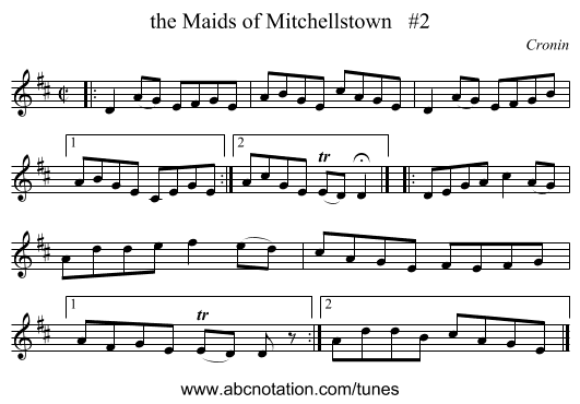 the Maids of Mitchellstown   #2 - staff notation